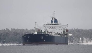 Cook Islands registered oil tanker Eagle S is seen anchored near the Kilpilahti port in Porvoo