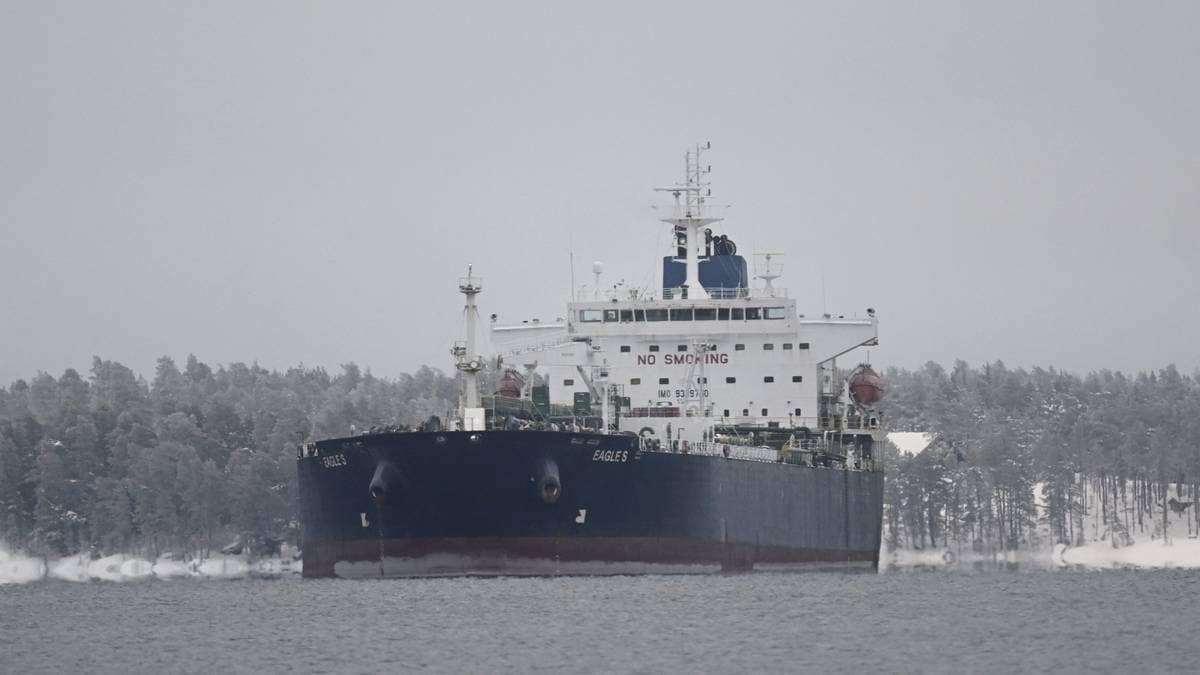 Cook Islands registered oil tanker Eagle S is seen anchored near the Kilpilahti port in Porvoo