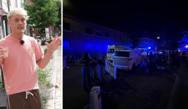 Otte personer ramt af bil til afspærret vejfest - to anholdte [Vestergade, Aarhus]