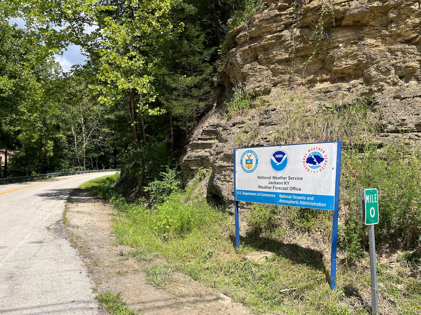 The sign on the road to the NWS office outside Jackson, Ky., up a hilltop next to the local airfield.