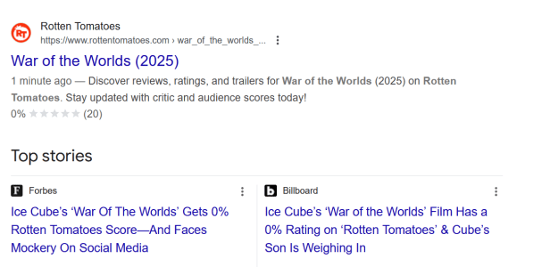 'War of the Worlds' Get 0% Rotten Tomatoes Rating 
