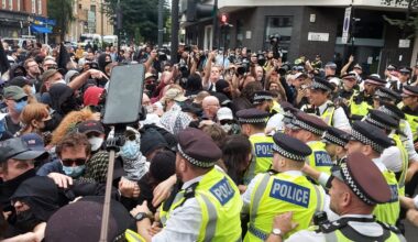 Antifascists clash with police at migrant hotel protest