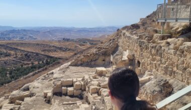 The excavated site of King Herod's tomb at Herodium in the West Bank, southeast of Jerusalem, seen on August 4, 2025. (Times of Israel)