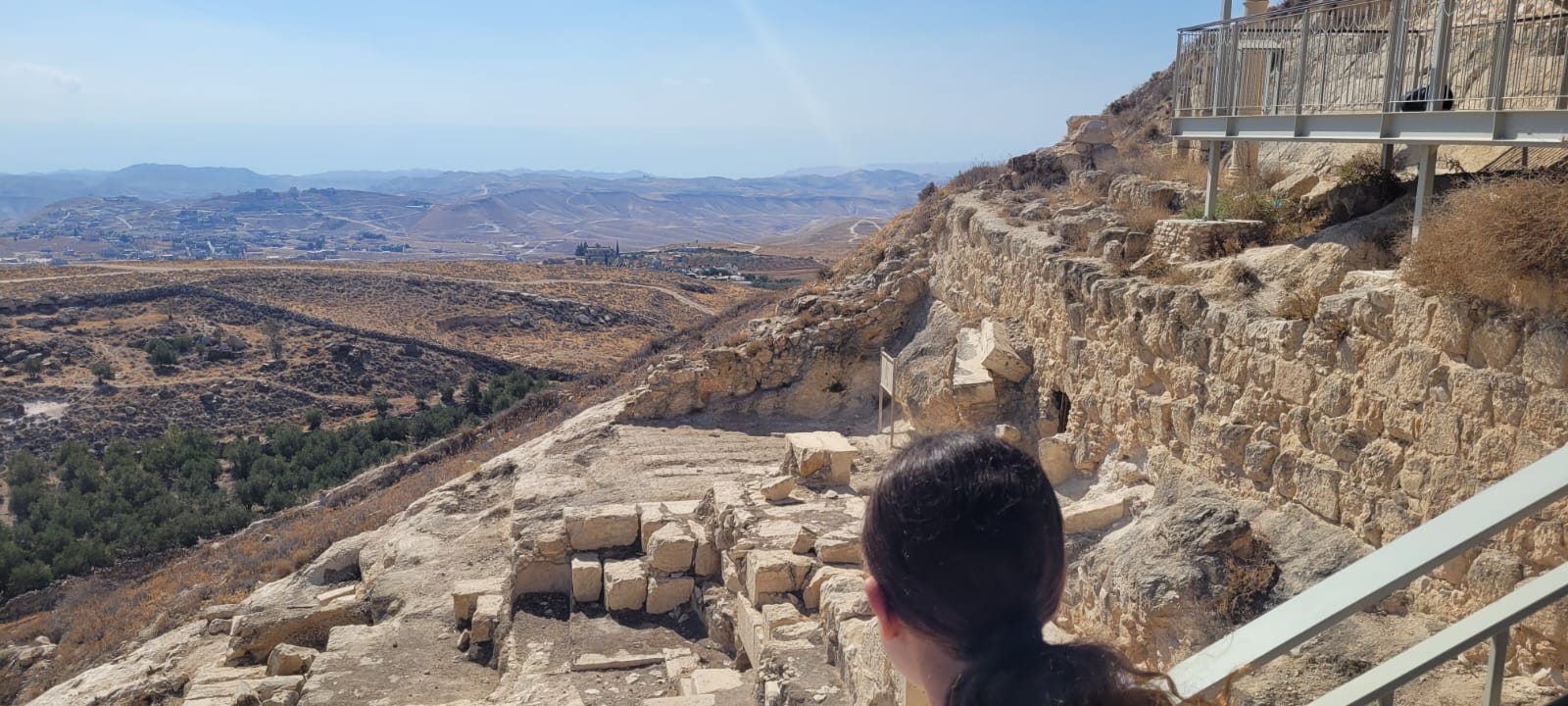 The excavated site of King Herod's tomb at Herodium in the West Bank, southeast of Jerusalem, seen on August 4, 2025. (Times of Israel)