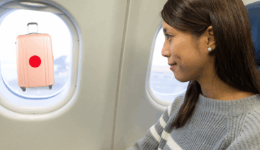Woman leaving her suitcase in Japan