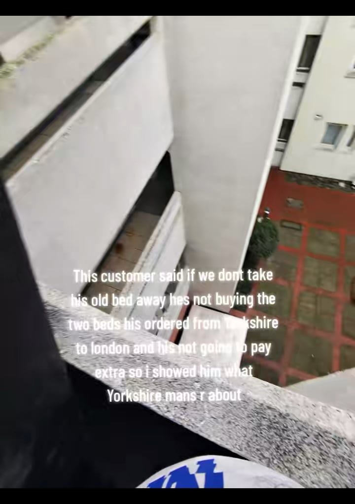 Bed delivery driver in Limehouse throws an old bed from the 3rd floor, fly-tipping it on estate land