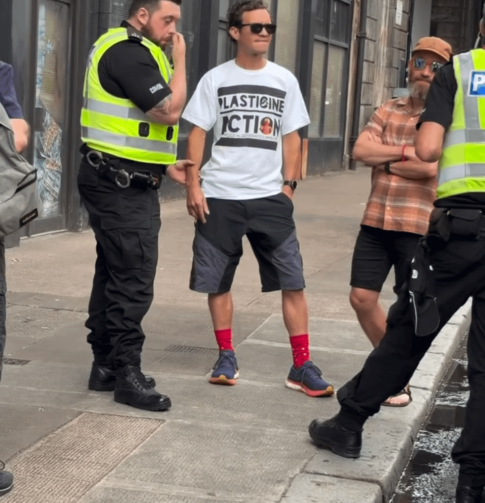 Police Scotland detain a man wearing an anti-Al shirt because it sounds similar to "Palestine Action"