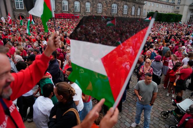 A demonstration in support of Palestinians on the Place of Christiansborg Palace in Copenhagen, June 18, 2025.