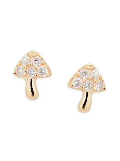 A pair of golden mushroom earrings with diamond studs