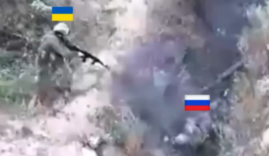 A Ukrainian assault soldier kills a Russian soldier in close combat during the clearing of positions in the Lyman direction