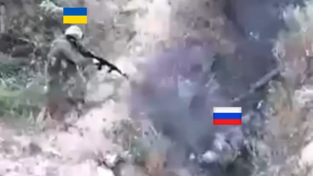 A Ukrainian assault soldier kills a Russian soldier in close combat during the clearing of positions in the Lyman direction