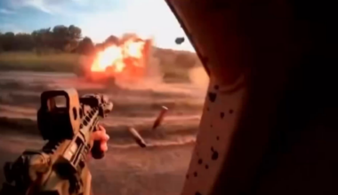 Ukrainians spot a Russian drone waiting in ambush and destroy it with small arms. 2025