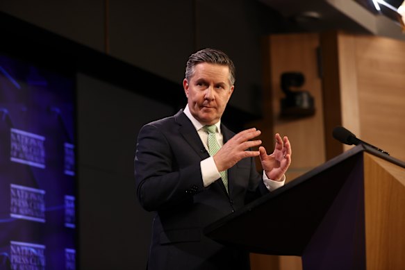Minister for Health, Disability and Ageing and Minister for the NDIS, Mark Butler, addresses the National Press Club in Canberra on Wednesday.