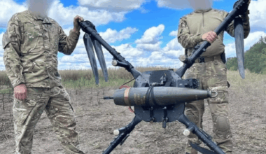 Large Ukrainian drone with 155mm artillery shell