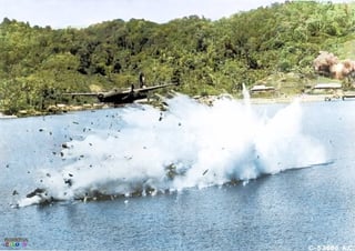 22 July 1944.
During an air attack on a Japanese seaplane base and barge landing at Kokas, Enga, Dutch New Guinea, a Douglas A-20G-25-DO Havoc light attack bomber, serial number 43-9432, is hit by anti-aircraft gunfire and crashes into the sea.
