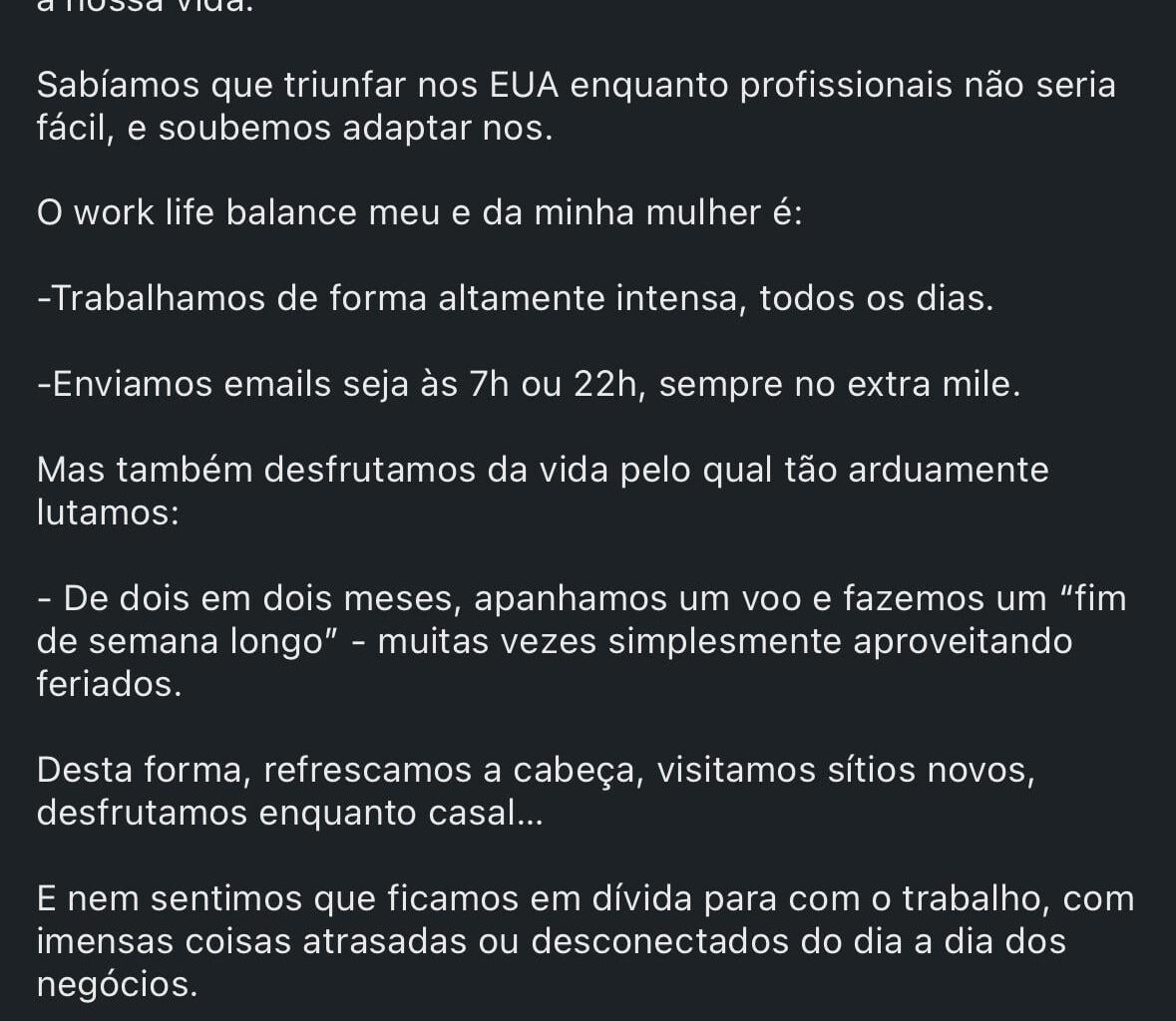 CEO português diz que tirar 15 ou 20 dias seguidos de férias é para quem não gosta do seu trabalho