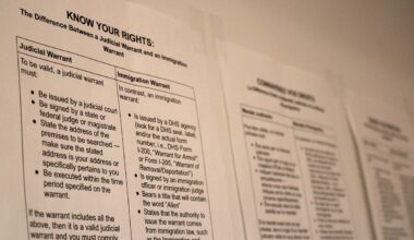 Display of Immigrant vs Judicial warrants displayed on a wall
