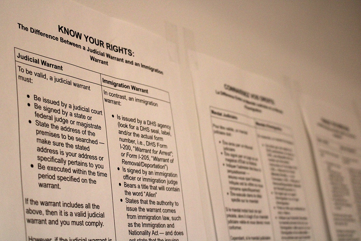 Display of Immigrant vs Judicial warrants displayed on a wall