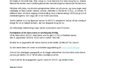 OBS: Unicef hæver automatisk dit bidrag 9. september, hvis ikke du aktivt siger nej