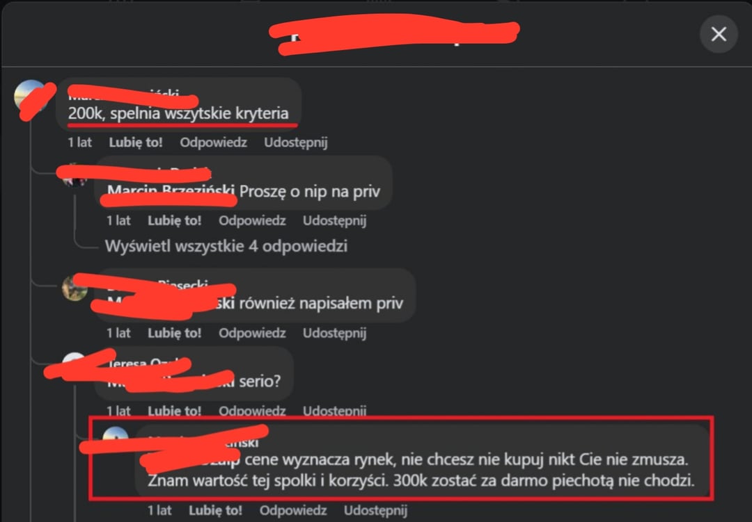 Przedsiębiorcy stworzyli grupy na Facebooku w 2024, gdzie można znaleźć posty, w których ludzie skupowali sobie spółki z HoReCa żeby wyciągać dotacje z KPO.
