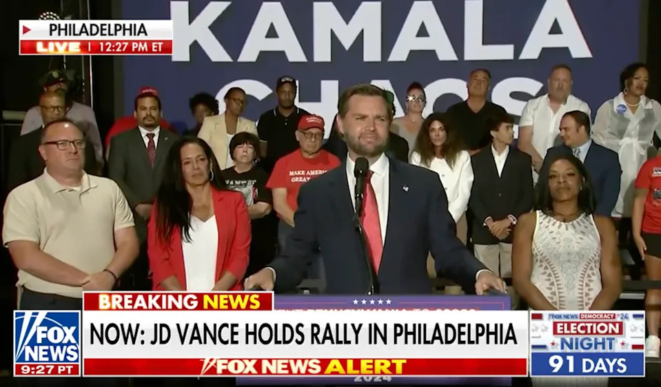 Vance was mocked for unknowingly appearing to rally for his Democratic rivals in August 2024 (Fox News)