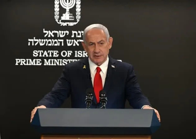 Prime Minister Benjamin Netanyahu speaks to international media on the Gaza war, in Jerusalem, August 10, 2025 (photo credit: CHAIM TZACH/GPO)