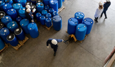 Oil barrels inside a warehouse