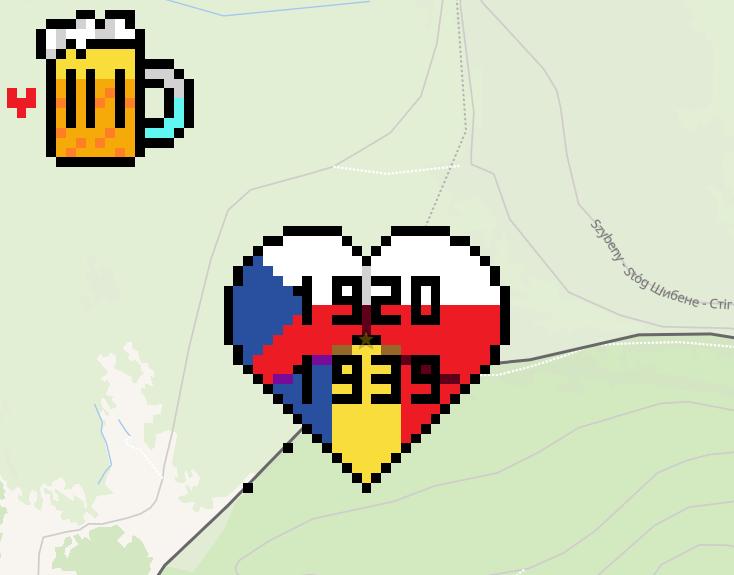 Inspired by a talk with a Czech and Romanians as a Pole, I've built an art on a historical tri-border of Poland, Czechoslovakia and Romania in Wplace