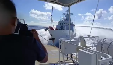 Chinese Coast Guard ship collides with People's Liberation Army Navy ship while chasing Philippine Coast Guard ship.