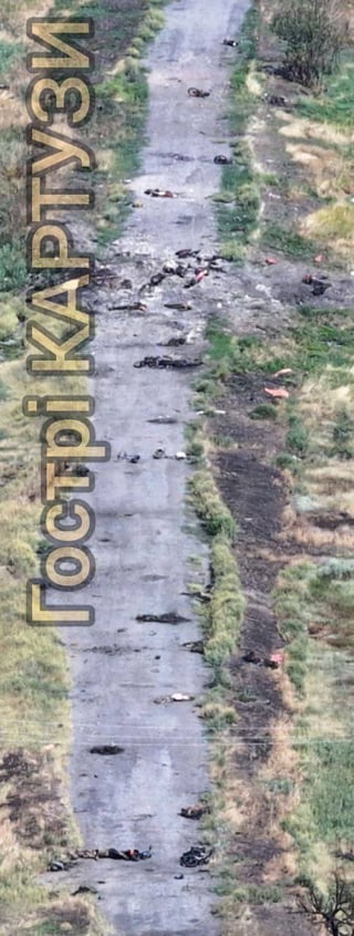 A road leading towards Pokovsk, all this death for a few meters of land a day