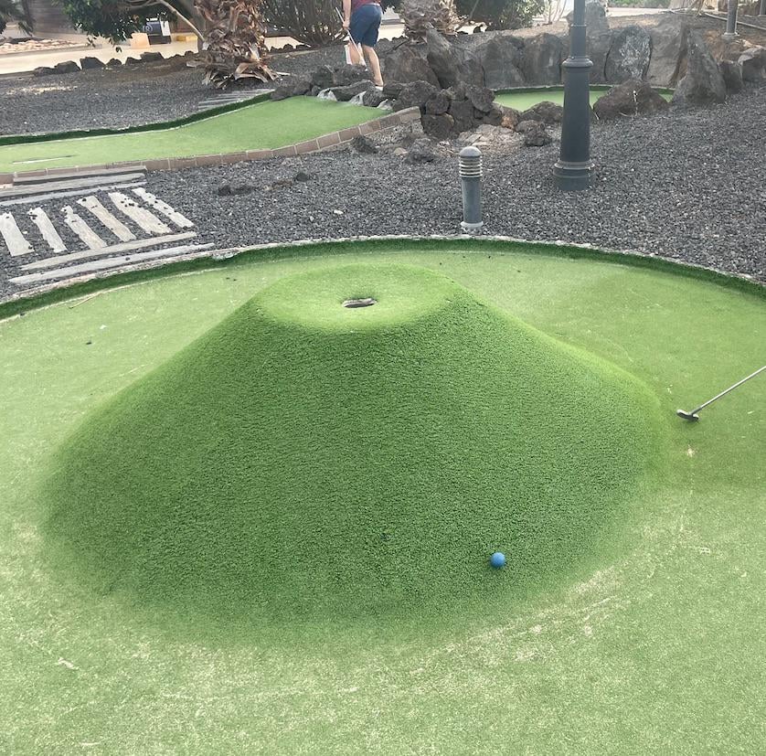 What’s the most frustrating crazy golf hole you’ve ever played? This gem called “The Volcano” was in Fuertaventura, one game it took me 42 shots to get it in (there was no one behind us so I kept trying!).