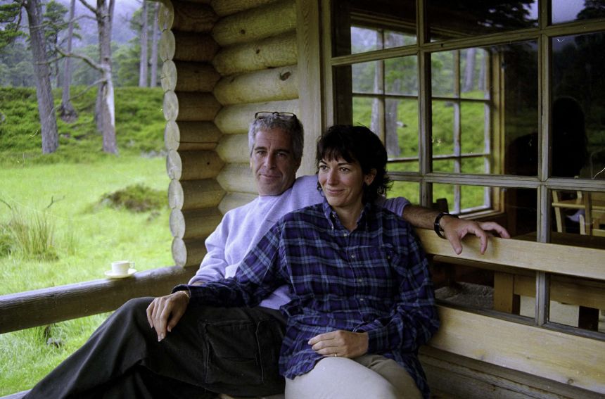 This undated trial evidence image obtained December 8, 2021, from the US District Court for the Southern District of New York, shows Ghislaine Maxwell and Jeffrey Epstein in Queen's log cabin at Balmoral.