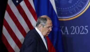 FILE PHOTO: Russian Foreign Minister Sergei Lavrov walks ahead of a joint press conference by U.S. President Donald Trump and Russian President Vladimir Putin, following their meeting to negotiate an end to the war in Ukraine, at Joint Base Elmendorf-Richardson in Anchorage, Alaska, U.S., August 15, 2025. REUTERS/Jeenah Moon/File photo