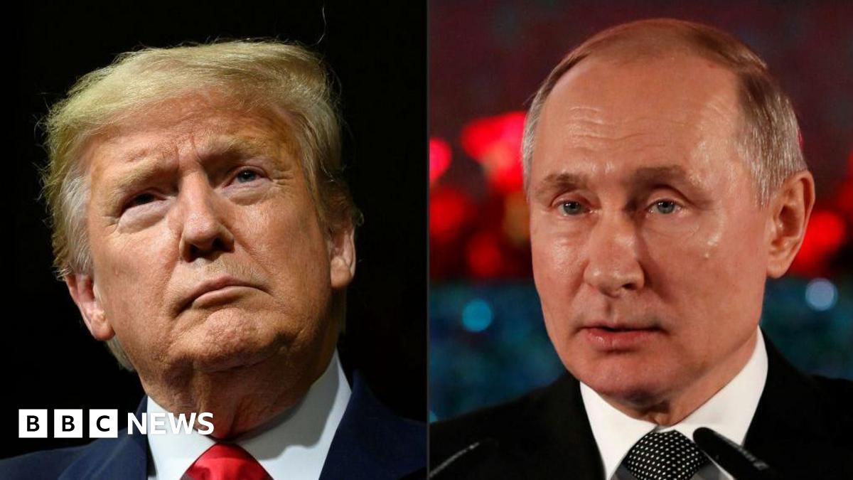 This combination of pictures created on February 21, 2020 shows US President Donald Trump and Russian President Vladimir Putin, in a close shot.
