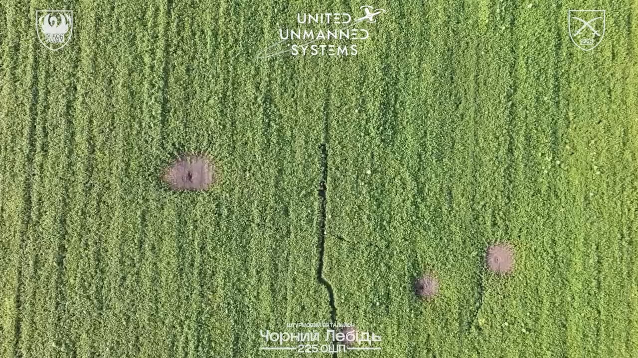 Multiple Russian soldiers crawling through a field are eliminated by drone-dropped grenades and FPV drones of Ukraine's 225th Assault Regiment near Kindrativka in Sumy region, late July 2025