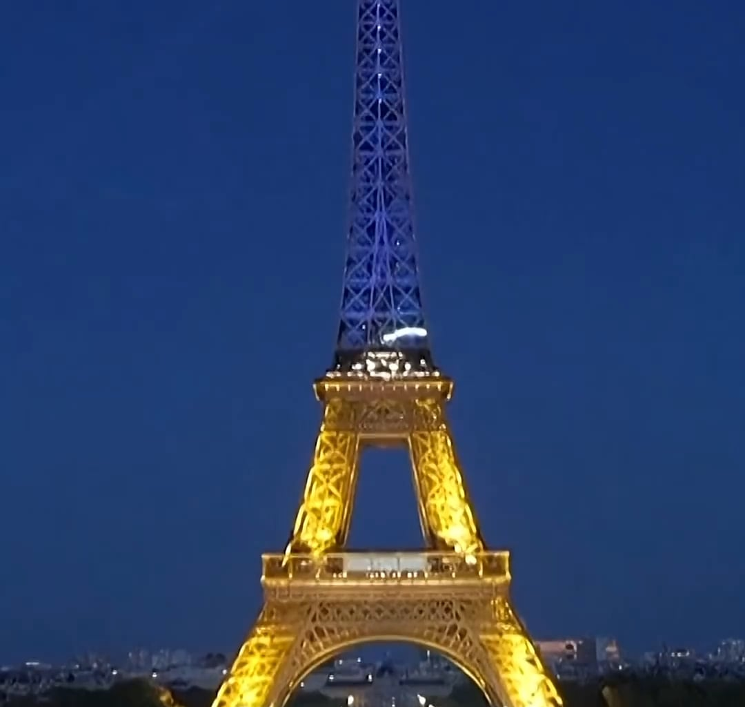 The Eiffel Tower was lit up in blue and yellow to mark Ukraine’s Independence Day