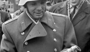 Yuri Gagarin visits the city fire department. Malmo. The Kingdom of Sweden. March 1964.