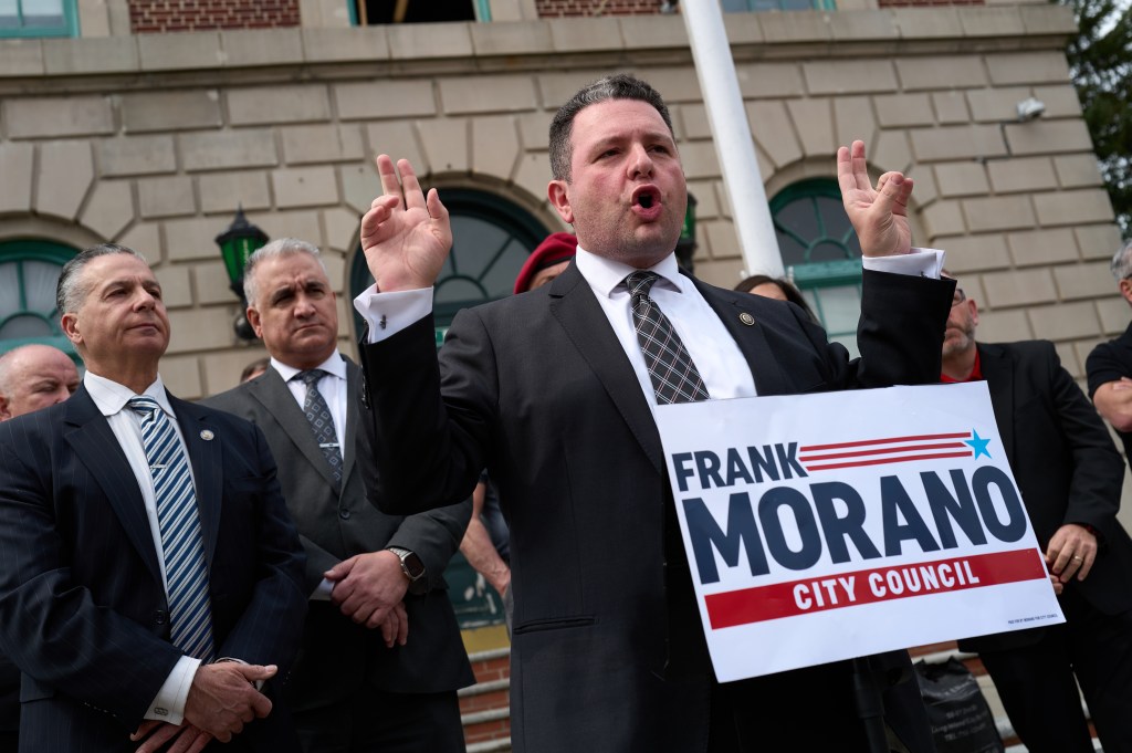 Frank Morano, City Council candidate, speaking at a press conference.