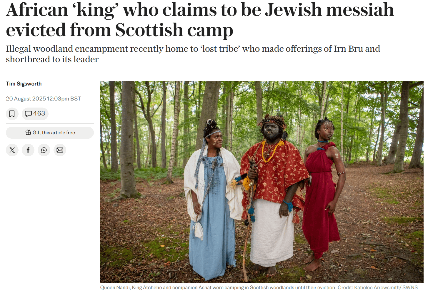 African king who claims to be Jewish messiah evicted from Scottish camp