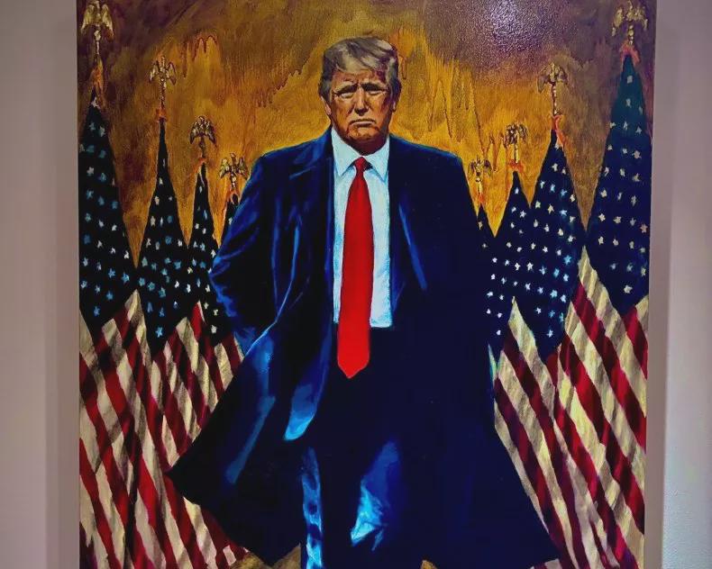The new Trump painting is of him walking away while America burns?  Can't even make this shit up.