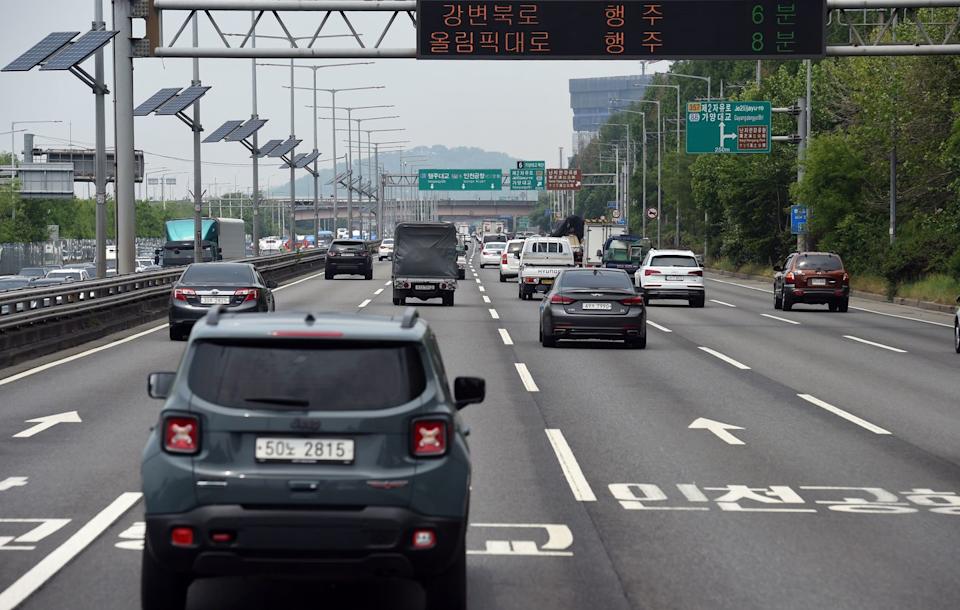 six lane highway outside seoul, south korea