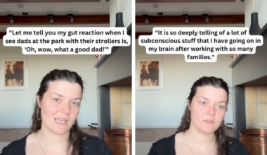 (L) Hughes talking about Scandinavian dads; (R) Hughes talking on video. (Image Source: Instagram | @nurturedbyemma)