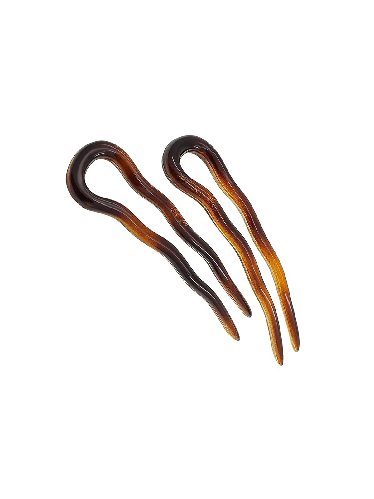 Camila Paris Ad823 French Twist Stick Hair Fork, 2 Small Wavy U Shaped Hair Pin Clip for Spiral Updo Bun, Tortoise Shell, Fashion Flexible Durable Styling Hair Accessories for Women, Made in France