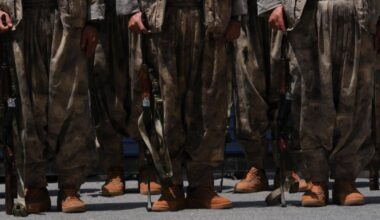 The first group of PKK terrorists lays down and destroys their weapons in Sulaymaniyah, northern Iraq on July 11, 2025. (AFP Photo)