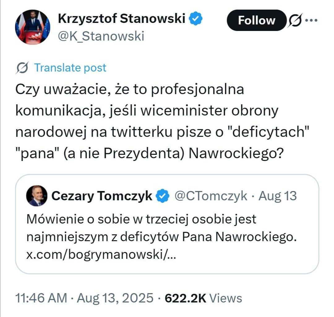 Stanowski poprawia pana Tomczyka za to, że nazwał prezydenta »pan«.