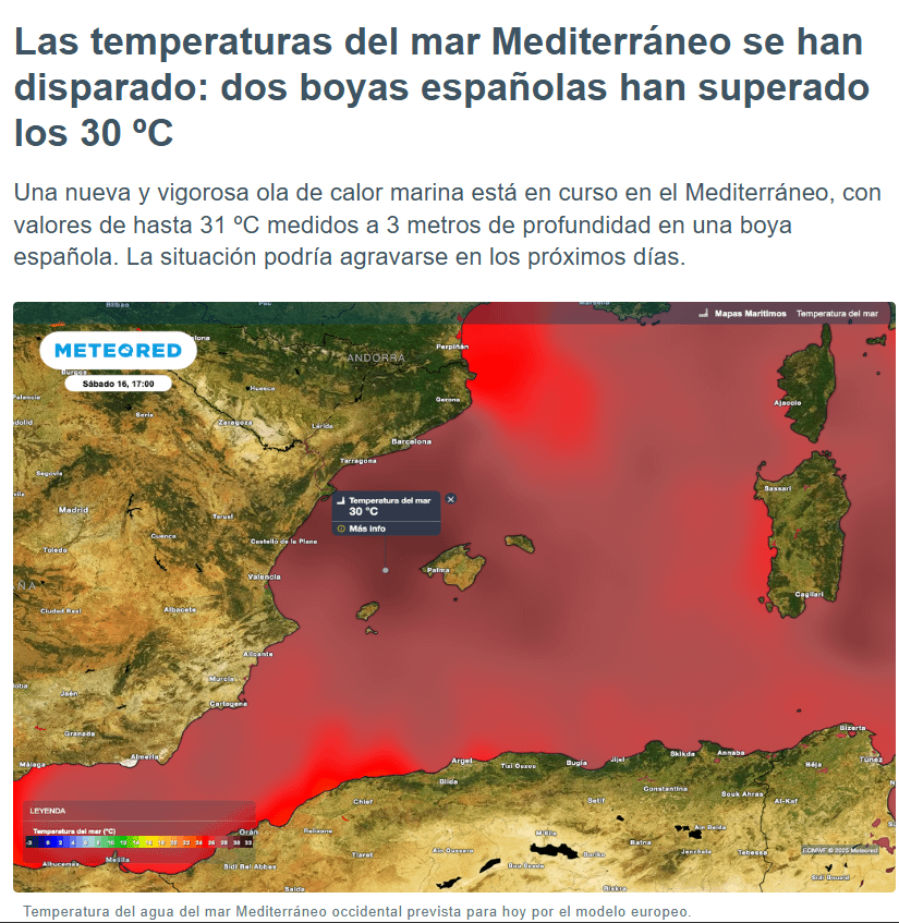 Las temperaturas del mar Mediterráneo se han disparado: dos boyas españolas han superado los 30 ºC