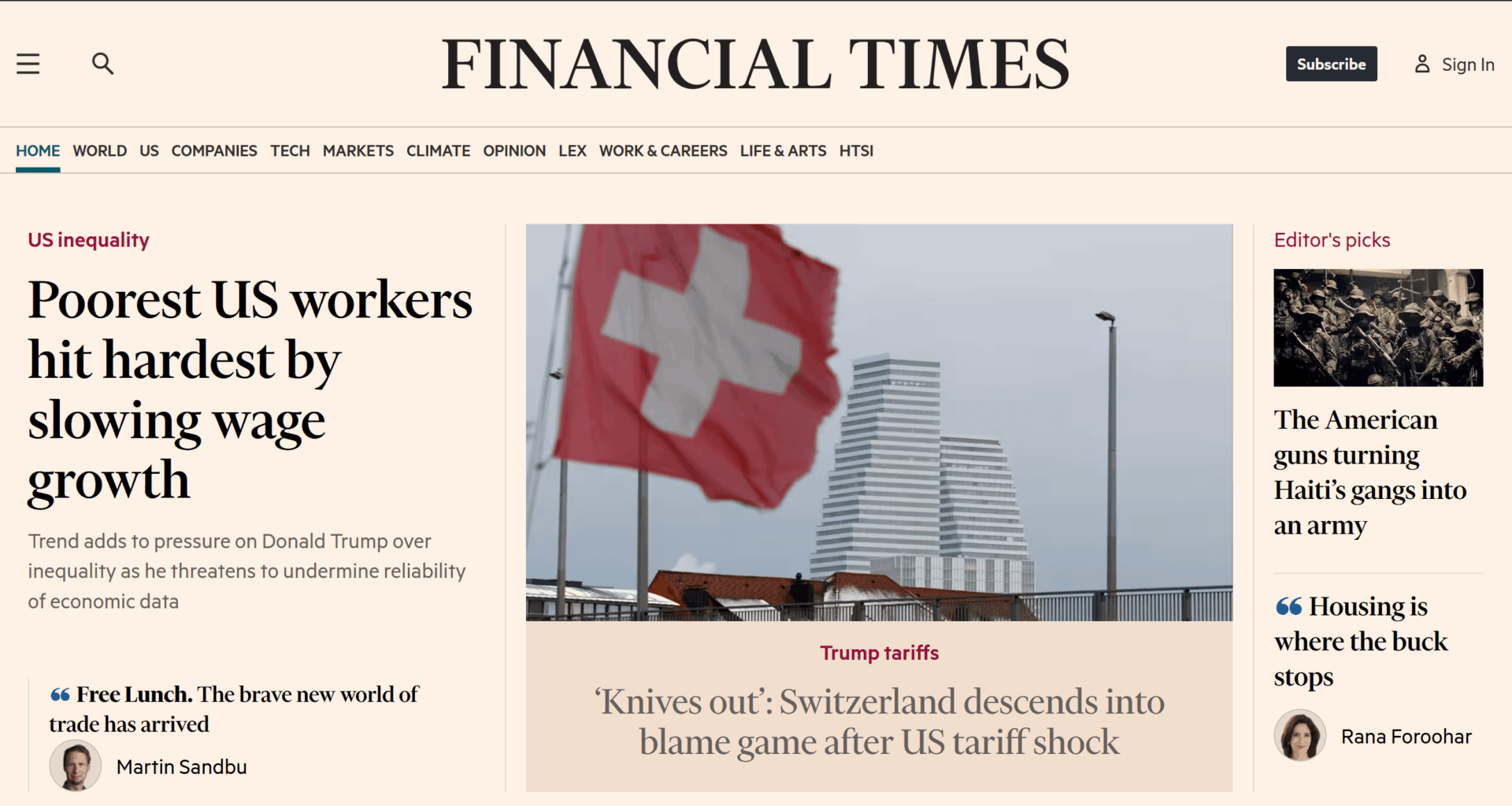 Switzerland made the front page of the Financial Times on Sunday