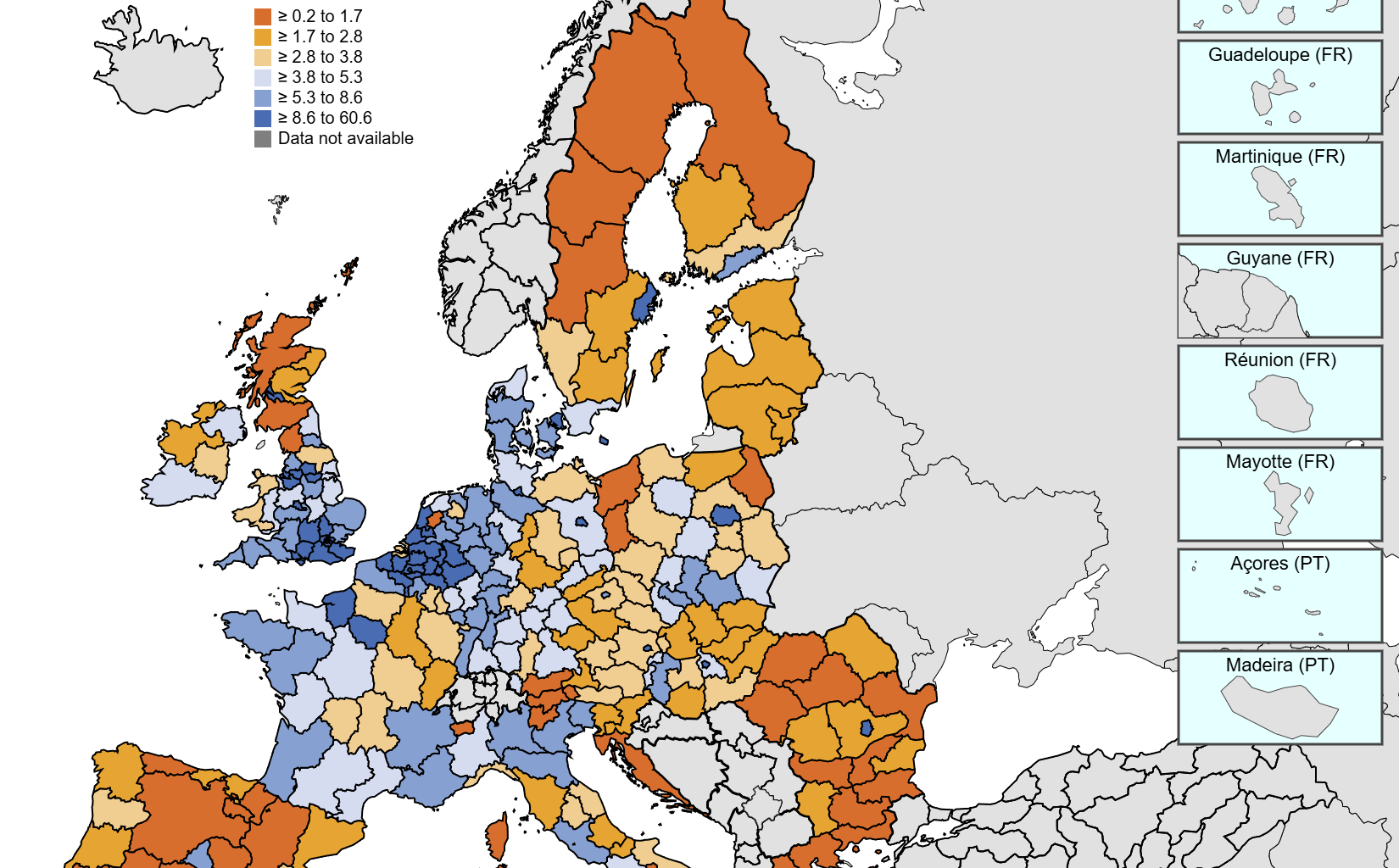 Las Islas Baleares son la CCAA más urbanizada de España, y entre las 50 primeras de Europa (de 244 regiones NUTS 2)