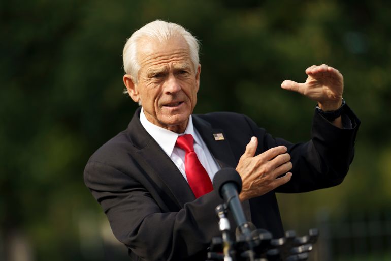 Peter Navarro speaks to the media.
