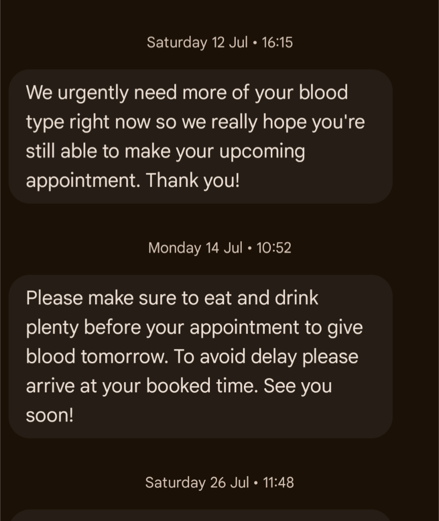 A number of years ago I added the blood donation phone number as "Count Dracula" in my phone. Still tickles me when the Count calls, wanting my blood.